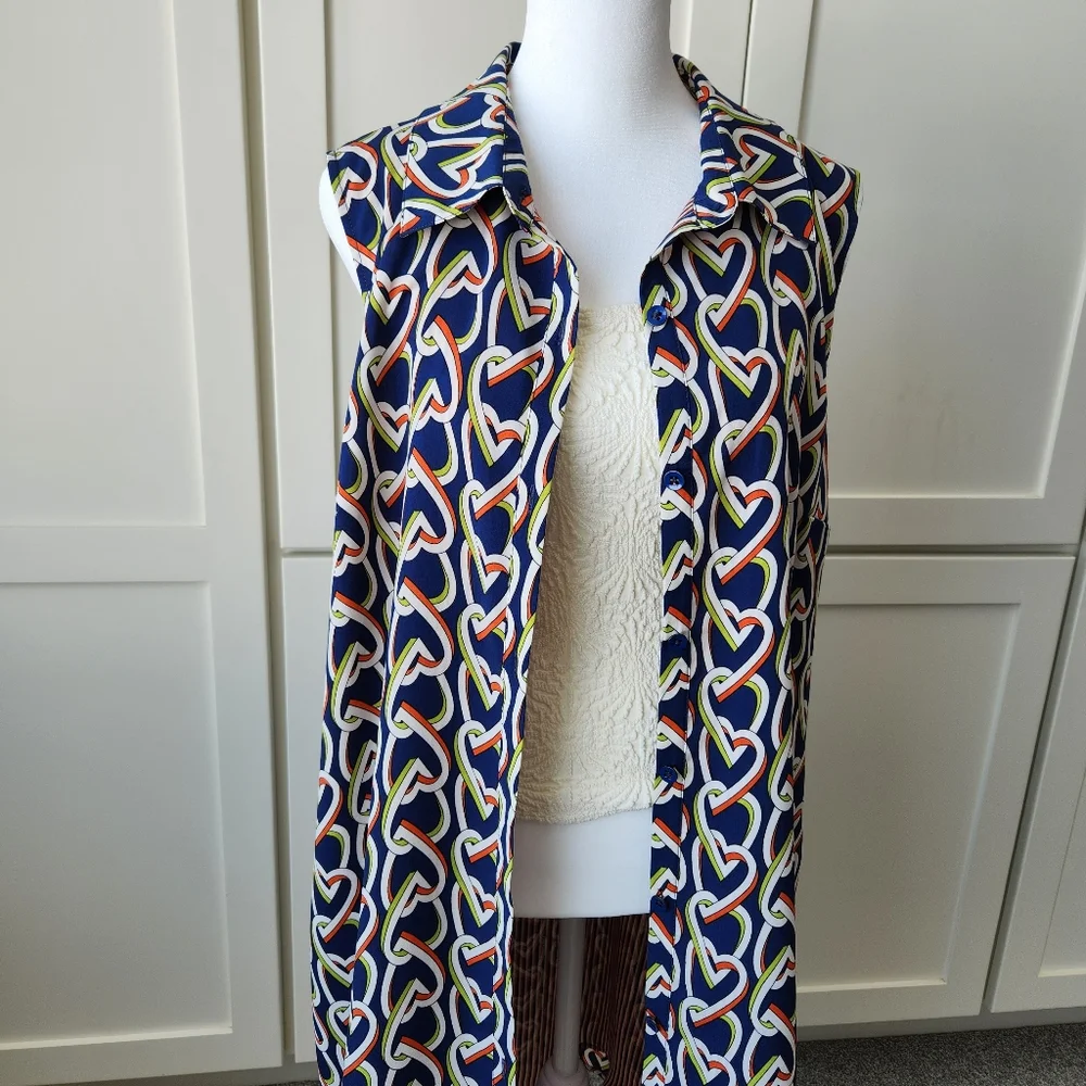 CAbi Amour Shirt Dress Duster Tunic Heart Graphic Sleeveless Button Down Large - Picture 1 of 14